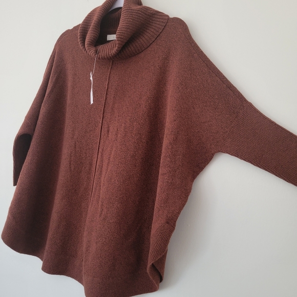 LOFT Turtleneck Slouchy Poncho Style Knit XS Demure Brown Mocha Mousse - Picture 6 of 8